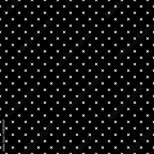 White staggard crosses on black background abstract. Grid motif. Seamless surface pattern with symmetric ornament.Ethnic wallpaper. Digital paper for web design, scrapbook. Vector art illustration