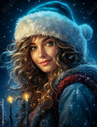 Beautiful Girl Outdoors On Christmas Eve - Generative AI