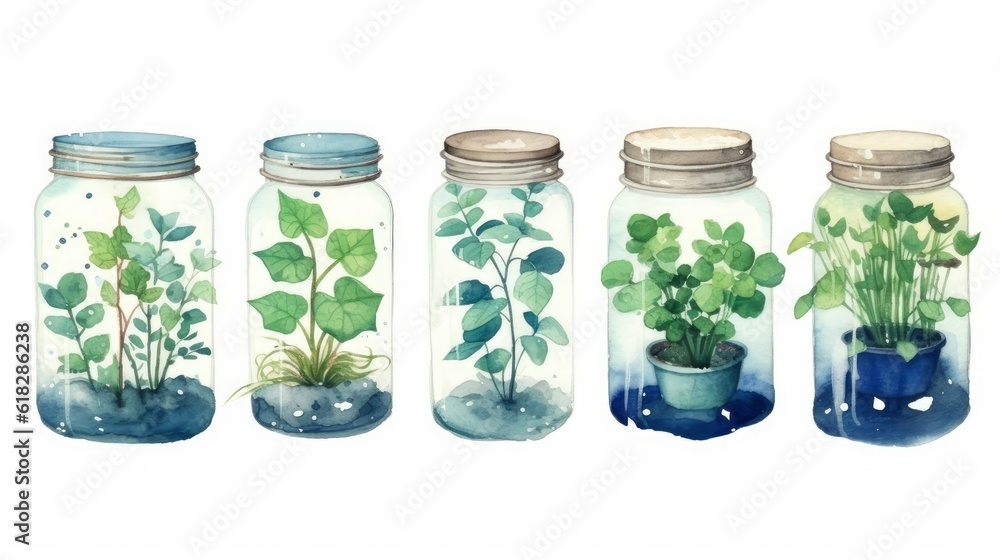 Watercolor simple collection of leaves and flowers. AI generated Watercolor simple collection of leaves and flowers. AI generated