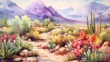 Watercolor stunning desert landscape. AI generated