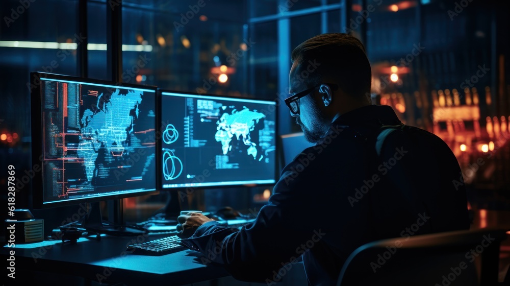 Network operations center with technicians monitoring network traffic, troubleshooting issues, and ensuring network performance Network operations center with technicians monitoring network traffic, troubleshooting issues, and ensuring network performance