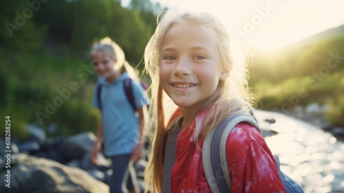 kids, girl,  hiking, having...