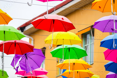 colorful umbrellas on white background