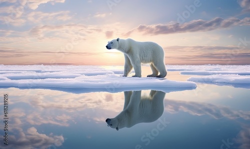  a polar bear is standing on an ice floer.  generative ai