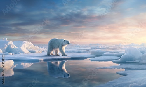 a polar bear is standing on an ice floet. generative ai