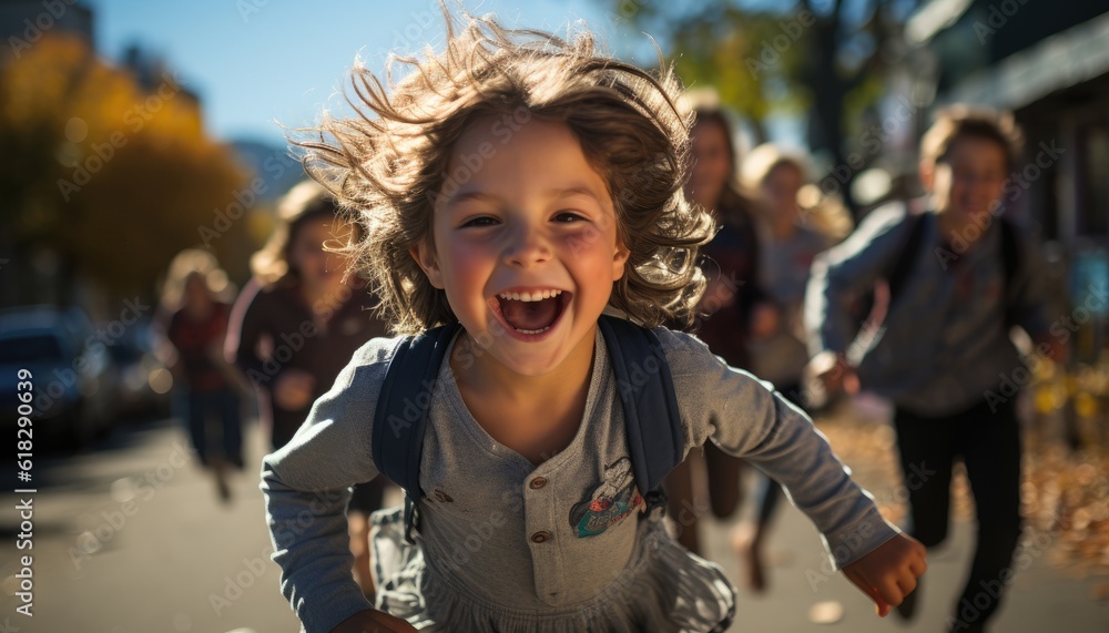 Φωτογραφία Photo of a schoolyard full of children and a little boy running around during recess