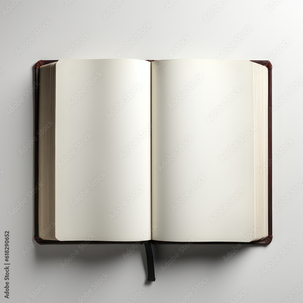 Book with blank pages on a white background, 3D. AI generative. Book with blank pages on a white background, 3D. AI generative.