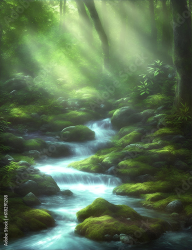 Morning forest landscape. AI generated illustration © vector_master