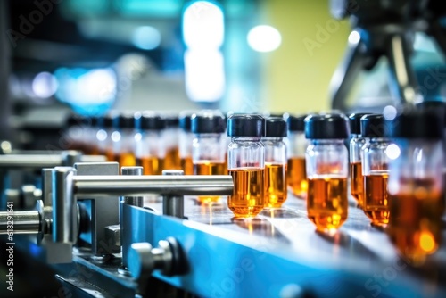 Medical vials Manufacturing on medicine production line AI Generated