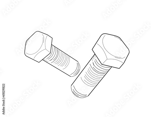 sketch of a nut and bolt on a white background