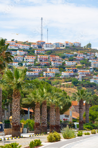 Holiday resort and holiday homes on the hill in İzmir Foça (Phokai). Tourism photo