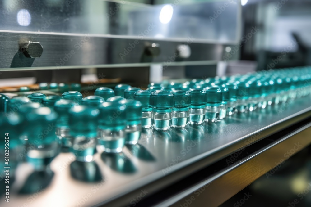 Medical vials Manufacturing on medicine production line AI Generated