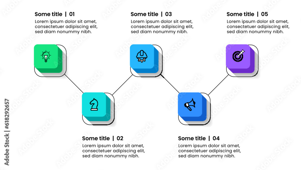 Infographic template. 5 3d squares connected by a line Infographic template. 5 3d squares connected by a line