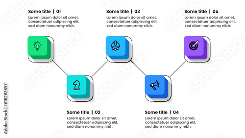 Infographic template. 5 3d squares connected by a line