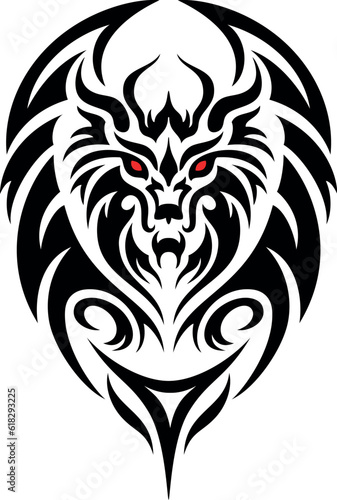 Black dragon tribal tattoo, isolated