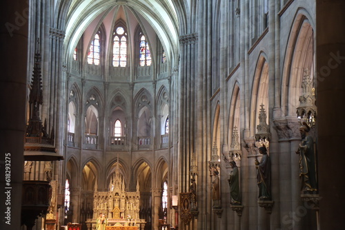 L   glise Saint Etienne  de style n  o-gothique  ville de Mulhouse  d  partement du Haut Rhin  France
