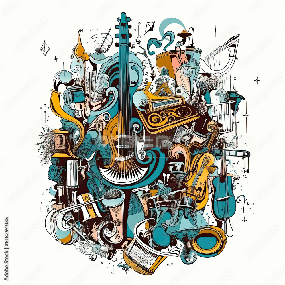 Group of different musical instruments on white background Group of different musical instruments on white background