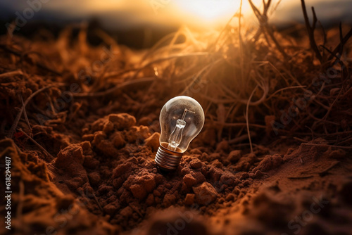 light bulb in the dirt concept for renewable energ, Generative AI