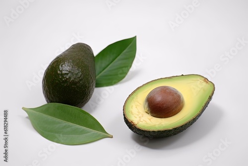 Illustration of an avocado and a leaf on a white background
