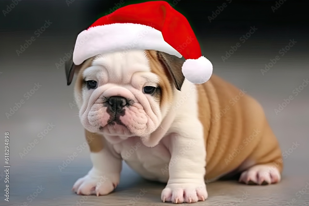 festive dog wearing a Santa hat