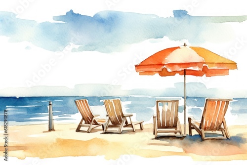 Valokuvatapetti Concept design for beach, beach, sunbed and sea themed oil painting, tshirt, sublimation printing
