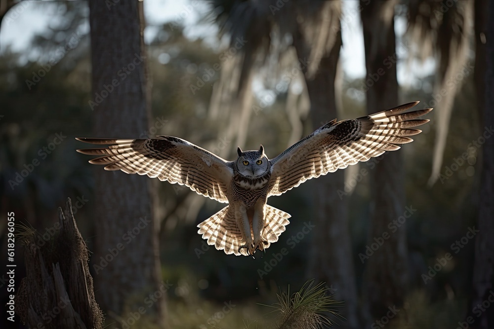 Fototapeta premium majestic owl soaring through a lush forest