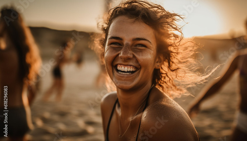 Carefree young women enjoy fun summer vacations together generated by AI