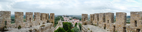 Óbidos, the medieval muraled city on the west of Portugal. Panoramic view of an ancient castle of Europe.