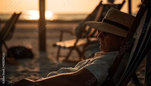 Senior man enjoys tranquil vacation in nature generated by AI