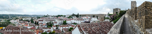 Óbidos, the medieval muraled city on the west of Portugal. Landscape of a vintage European town.