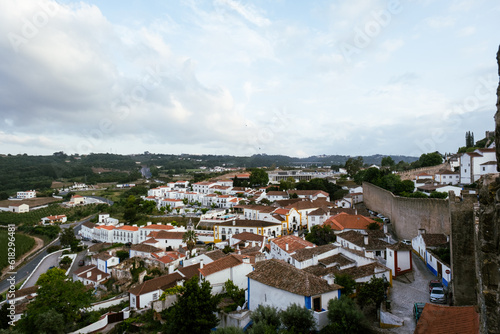 Óbidos, the medieval muraled city on the west of Portugal. Landscape of a vintage European town.