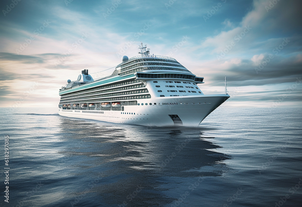 a cruise ship sailing on the water, in the style of light turquoise and silver