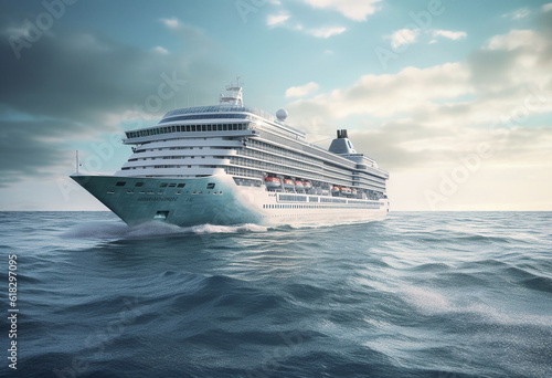 a cruise ship sailing on the water  in the style of light turquoise and silver