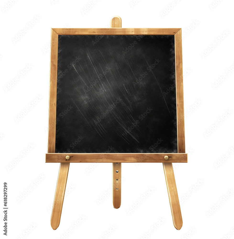 Blackboard on easel, transparent background. Generative AI. Blackboard on easel, transparent background. Generative AI.