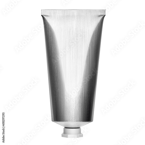 Obraz na plátně Aluminium brushed metal cosmetic or paint tube for cream or gel with white plastic cap isolated on white background, upright, blank