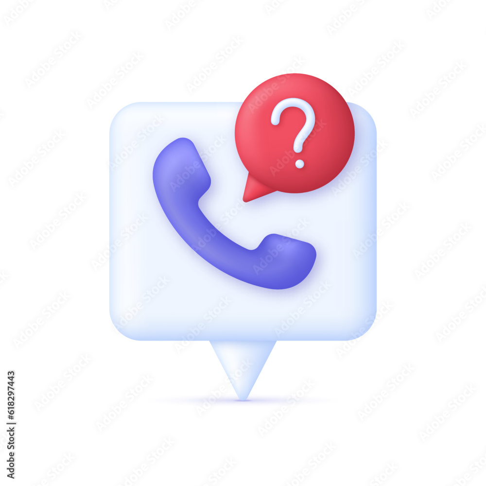 3D Call phone and bubble Talking. Service support hotline, question mark, FAQ concept. 3D Call phone and bubble Talking. Service support hotline, question mark, FAQ concept.