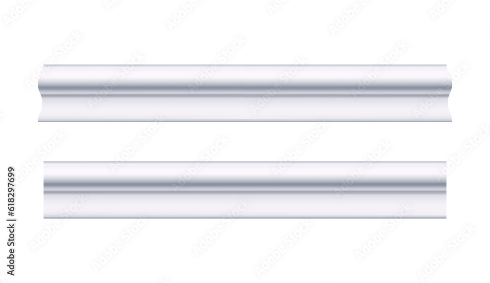 Ceiling cornice. White molding. Can be used to decorate any interior as an artistic element on house walls, ceilings, smooth surfaces. Realistic vector illustration isolated on white background. Ceiling cornice. White molding. Can be used to decorate any interior as an artistic element on house walls, ceilings, smooth surfaces. Realistic vector illustration isolated on white background.