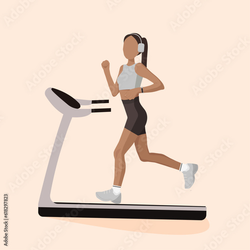 girl are running on a treadmill - faceless illustration