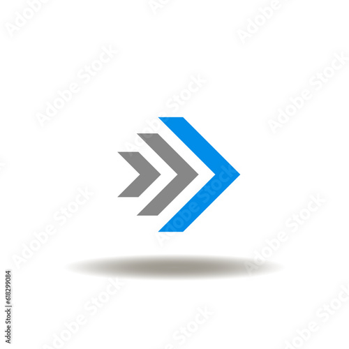 Vector illustration of arrow right directional. Icon of fast movement. Symbol of forward. Sign of speed.