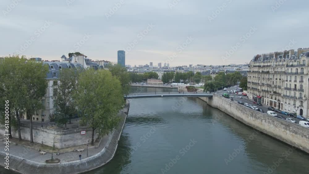 Panning right across the River Seine in Paris France Panning right across the River Seine in Paris France