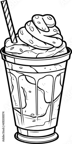 Milkshake Line Art. Illustration for menu, flyers, cafe, restaurants, catering. Milkshake, coffee with whipped cream, smoothies, coffee Glasse , granite, juice with ice, latte, cocoa