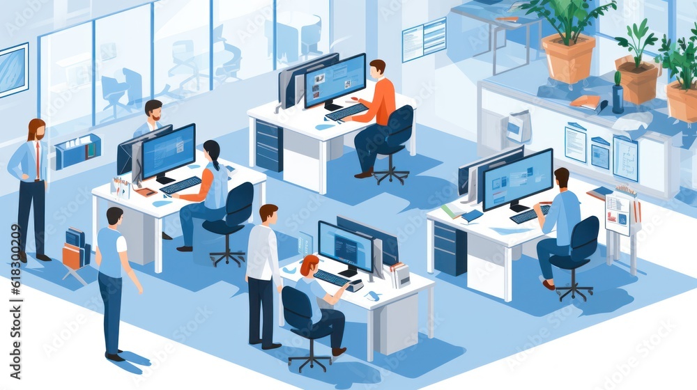 Illustrate a help desk scenario with IT professionals assisting users, troubleshooting technical issues, and providing support Illustrate a help desk scenario with IT professionals assisting users, troubleshooting technical issues, and providing support