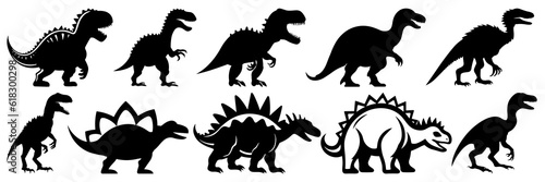 Dinosaur silhouettes set  large pack of vector silhouette design  isolated white background