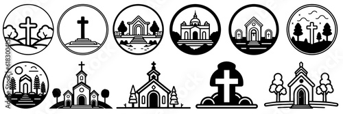 Grave silhouettes set, large pack of vector silhouette design, isolated white background