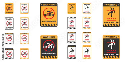 No swimming and deep water icon sign vector design, dangerous area icon board for swimming activity