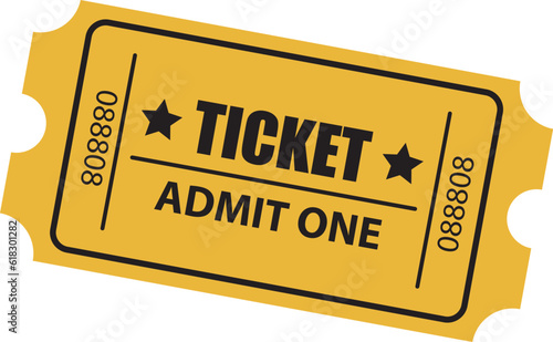 Ticket admit one yellow color flat icon vector illustration.