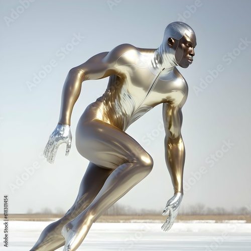 african model speedskating in tight glossy suit v5  photo
