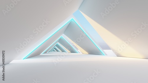 Fototapeta Naklejka Na Ścianę i Meble -  Futuristic interior background lamps glowing in gray tunnel 3d render
