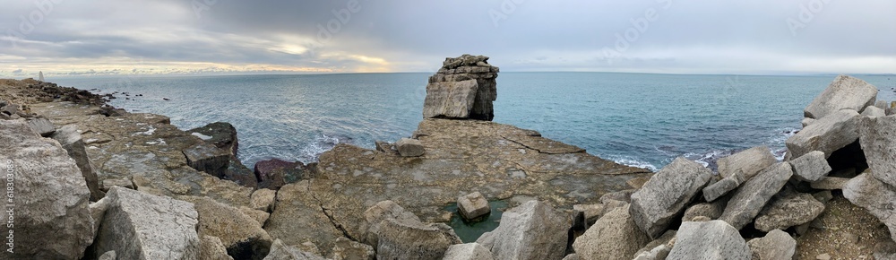 Pulpit Rock at Portland Bill in England Pulpit Rock at Portland Bill in England