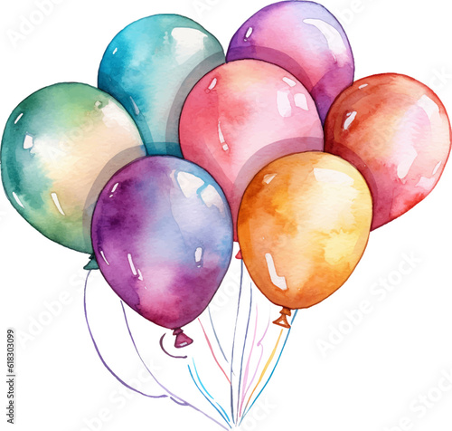 Bunch of Balloons Watercolor illustration. Hand drawn vector illustration isolated on white background